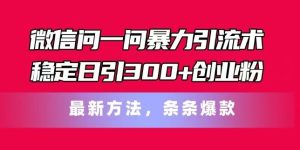 微信问一问暴力引流术,稳定日引300+创业粉,最新方法,条条爆款【揭秘】-聊项目