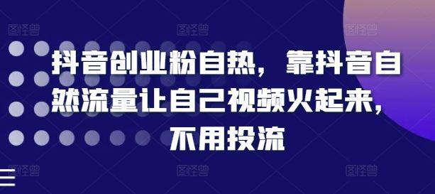 抖音创业粉自热，靠抖音自然流量让自己视频火起来，不用投流-聊项目