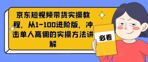 京东短视频带货实操教程,从1-100进阶版,冲击单人高佣的实操方法讲解-聊项目
