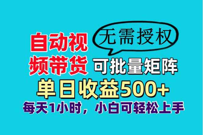 自动视频带货，可批量矩阵，单日收益500+、轻松实现睡后收益，小白可…-聊项目