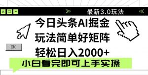 今日头条2025最新3.0玩法，思路简单，复制粘贴，轻松实现矩阵日入2000+-聊项目
