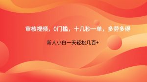 审核视频，0门槛，十几秒一单，多劳多得，新人小白一天轻松几百+-聊项目