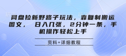 网盘拉新野路子玩法，靠复制搬运图文， 日入几张，2分钟一条，手机操作轻松上手-聊项目