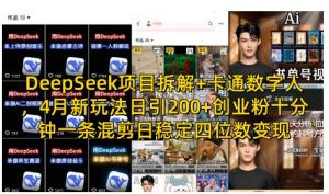DeepSeek项目拆解+卡通数字人,4月新玩法日引200+创业粉十分钟一条混剪日稳定四位数变现-聊项目