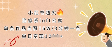 小红书超火的治愈系loft公寓，单条作品点赞16W，3分钟一条，单日变现数张-聊项目