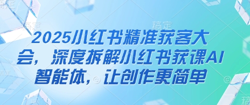 2025小红书精准获客大会，深度拆解小红书获课AI智能体，让创作更简单-聊项目
