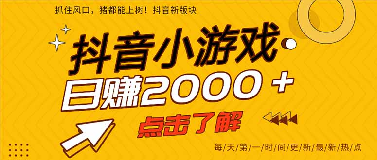 抖音小游戏，最新风口项目，亲测单游戏2000+感兴趣点击了解。-聊项目