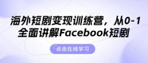 海外短剧变现训练营,从0-1全面讲解Facebook短剧-聊项目