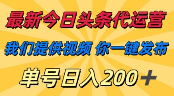 最新今日头条代运营，我们提供视频，你一键发布，单号日入200+【揭秘】-聊项目