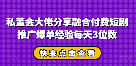 私董会大佬分享融合付费短剧推广爆单经验每天3位数-聊项目