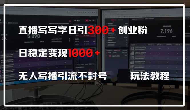 直播写写字日引300+创业粉，日稳定变现600+无人写播引流不封号，玩法教程-聊项目