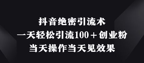 抖音绝密引流术，一天轻松引流100+创业粉，当天操作当天见效果-聊项目