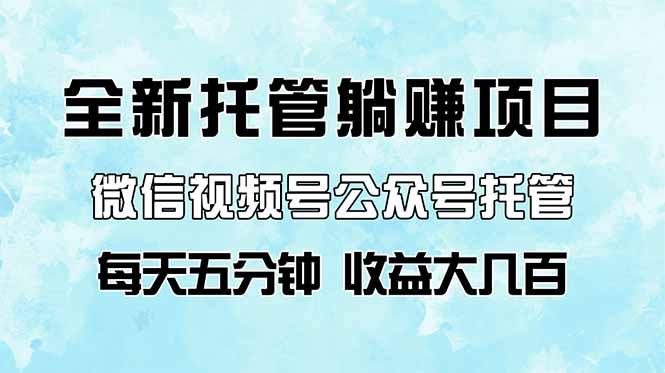 全新托管躺赚项目，微信视频号公众号托管代运营，每天五分钟，收益大几百-聊项目