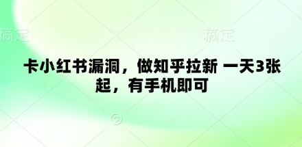 卡小红书漏洞，做知乎拉新 一天3张起，有手机即可-聊项目