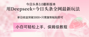 Deepseek结合今日头条全网最新玩法，单日收益突破3000+，只需要简单的…-聊项目