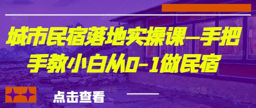 城市民宿落地实操课—手把手教小白从0-1做民宿-聊项目