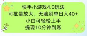 快手小游戏刷广告4.0玩法，项目可批量放大操作，手机有电有网即可。单…-聊项目