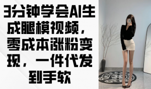 3分钟学会AI生成腿模视频，零成本涨粉变现，一件代发到手软-聊项目