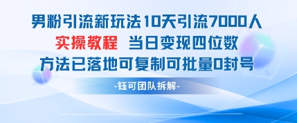 男粉引流新玩法10天引流7000人当日变现四位数可复制可批量0封号-聊项目
