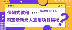 淘宝最新无人直播项目揭秘，保姆式教程，当天见效日产多张-聊项目