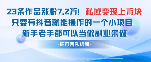 抖音私域项目23条作品涨粉7.2W，私域变现1W-聊项目