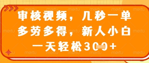视频审核员，几秒一单，不限时间，不限地点，多做多得，新人小白一天轻松几张+【揭秘】-聊项目
