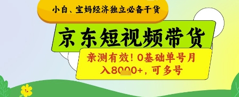 小白宝妈经济独立必备干货，京东短视频带货，亲测有效!0基础单号月入8k+，可多号【揭秘】-聊项目