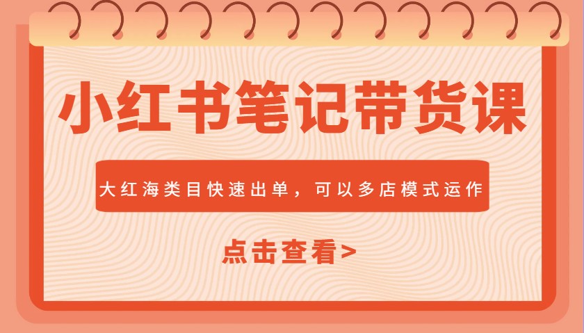 小红书笔记带货课，大红海类目快速出单，市场大，可以多店模式运作(更新)-聊项目