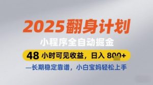 2025翻身计划小程序全自动掘金，48小时可见收益，日入多张+，长期稳定靠谱，小白宝妈轻松上手【揭秘】-聊项目