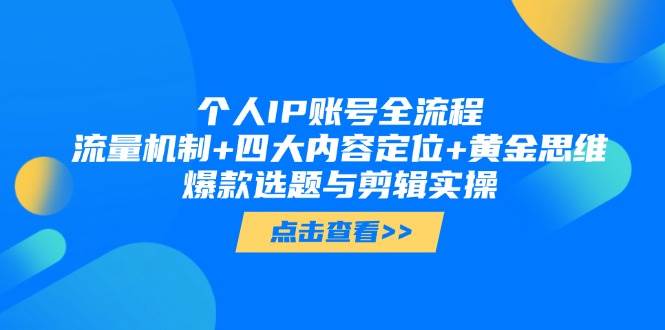 个人IP账号全流程：流量机制+四大内容定位+黄金思维, 爆款选题与剪辑实操-聊项目