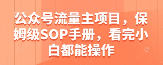 公众号流量主项目，保姆级SOP手册，看完小白都能操作-聊项目
