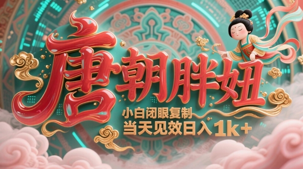 用AI克隆“唐朝胖妞”日更3条，平台疯狂推流，小白闭眼复制，当天见效，日入1k+-聊项目