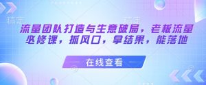 流量团队打造与生意破局,老板流量必修课,抓风口,拿结果,能落地-聊项目