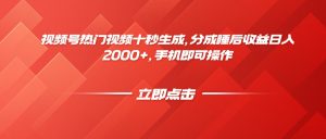 视频号热门视频十秒生成,分成睡后收益日入2000+,手机即可操作-聊项目