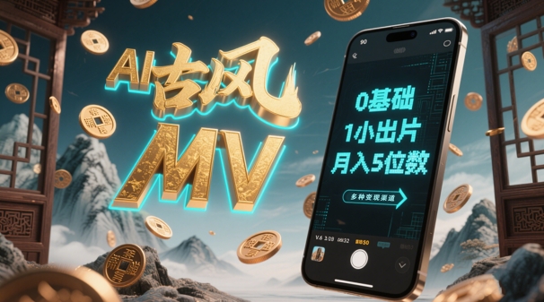 AI一键生成古风音乐MV，0剪辑基础1小时出片，多种变现渠道，一部手机月入5位数-聊项目