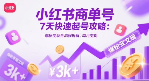 小红书商单号7天快速起号攻略：爆粉变现全流程拆解，单月变现3k+-聊项目
