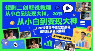 短剧二创解说教程，从小白到变现大神，20节满满干货实操课程，解锁短剧变现秘籍-聊项目