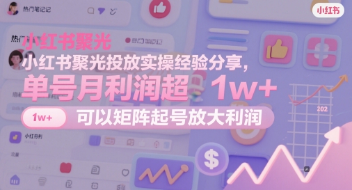 小红书聚光投放实操经验分享，单号月利润超1w+，可以矩阵起号放大利润-聊项目