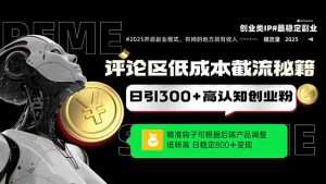 评论区低成本引流秘籍,精准钩子直击用户,单账号日增300+创业粉,日稳…-聊项目