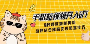 手机短视频月入6万,10种爆款题材构图,动静结合涨粉变现运营技巧-聊项目