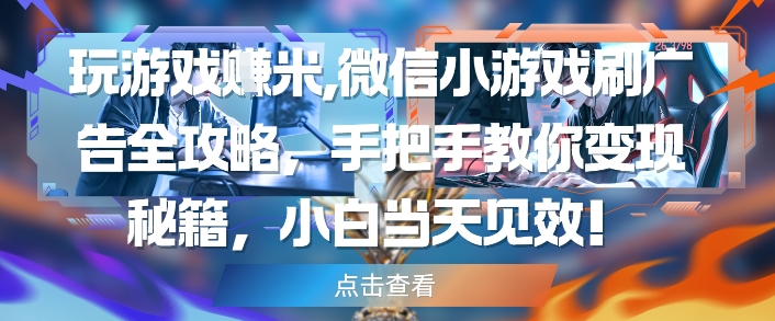 玩游戏挣米，微信小游戏刷广告全攻略，手把手教你变现秘籍，小白当天见效-聊项目