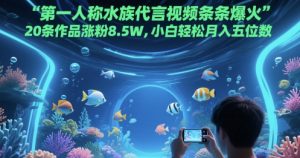 第一人称水族代言视频条条爆火，20条作品涨粉8.5W，小白轻松月入五位数-聊项目