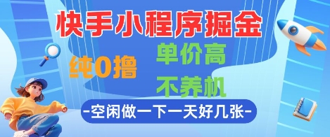 快手小程序掘金，纯0撸，单价高不养机 利用空闲时间做一做，一天好几张【揭秘】-聊项目