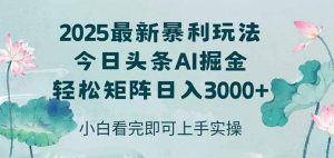 今日头条2025年最新暴利玩法,思路简单,复制粘贴,轻松实现矩阵日入3000+-聊项目