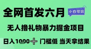 全网首发六月,无人撸礼物暴力掘金项目,日入1K+门槛低,当天拿结果,小白可玩【揭秘】-聊项目