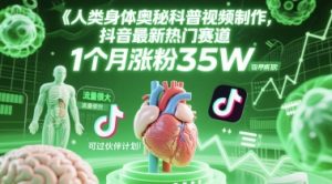 人类科普馆视频制作,抖音最新热门赛道,流量很大,1个月涨粉35W,可过伙伴计划-聊项目