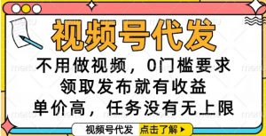 视频号代发,不用做视频,0门槛要求,领取发布就有收益,单价高,任务没有无上限【揭秘】-聊项目