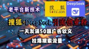 搜狐+DeepSeek引流创业粉，老平台新技术，一天发满50篇广告软文，拉爆搜索流量-聊项目