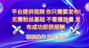 平台提供视频,你只需要发布, 无需粉丝基础,不看播放量,发布成功即获报酬,日入3张【揭秘】-聊项目