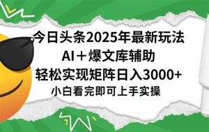 今日头条2025年最新玩法,一键生成爆款,轻松实现矩阵日入3000+-聊项目